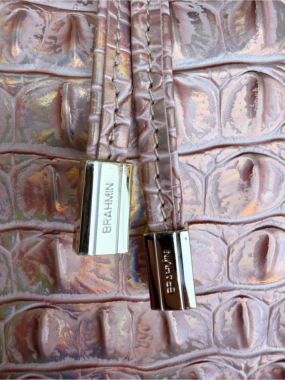 Brahmin Melinda Croc Embossed Rose Gold Melbourne Bucket Shoulder Crossbody Bag - Picture 5 of 12